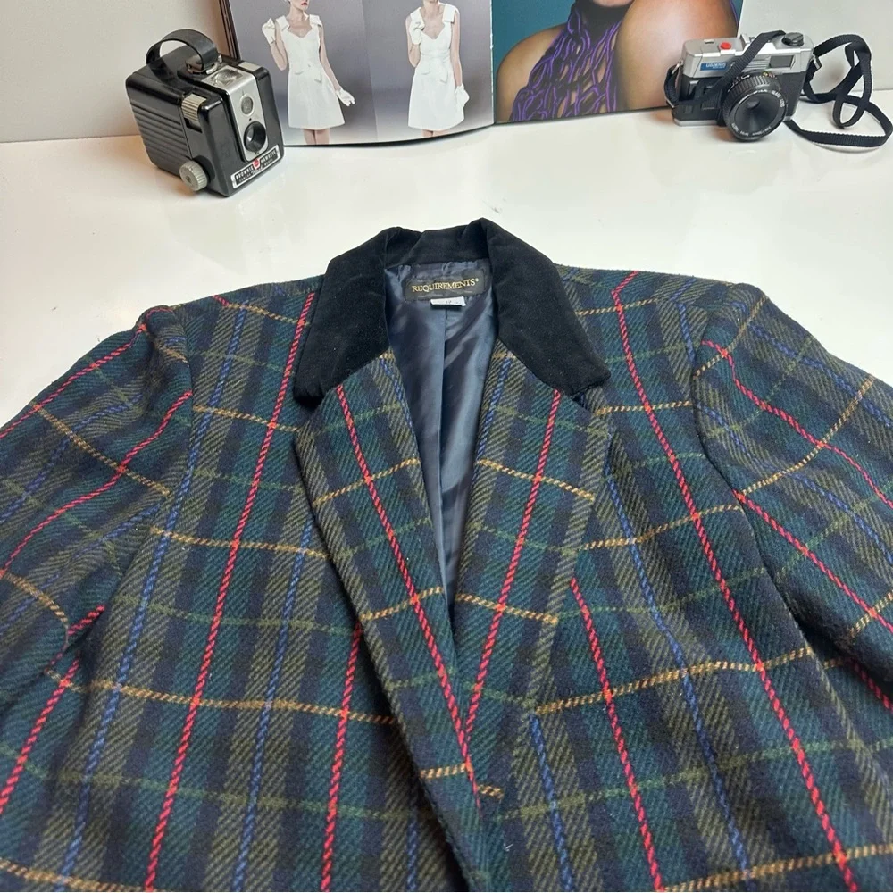 Requirements Navy Plaid Blazer with Black Collar